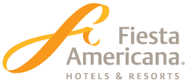 Fiesta Americana Hotels & Resorts logo with an orange stylized F next to the brand name in gray text on a light background, reflecting its reputation for hosting conference events and meetings at top resorts across Mexico.
