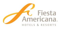 Fiesta Americana Hotels & Resorts logo features a stylized orange F ribbon to the left of the brand name in gray, reflecting a premier choice for conference events and meetings at top resorts in Mexico on a white background.